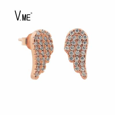 China Fashion Silver Diamond Angel Wings Earrings Stud Earring Earring 925 CLASSIC Irregular Inlay for sale