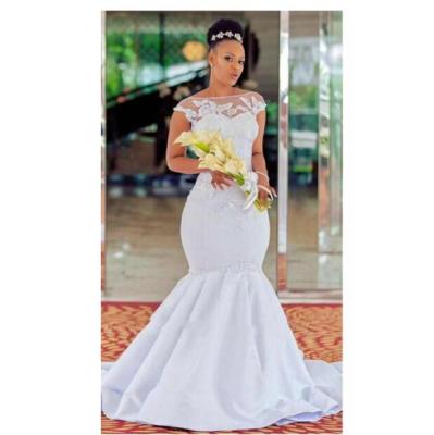 China Hot Sale Breathable Cheap Lace Trumpet Customized Plus Size African Mermaid Short Sleeve Wedding Dresses MW14 for sale