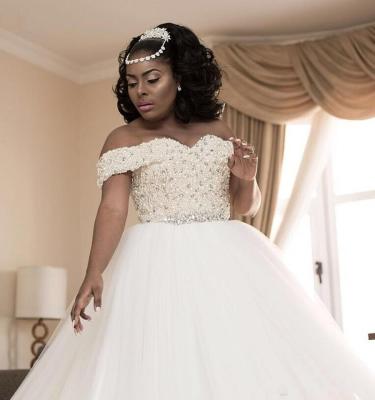 China Plus Size Breathable Customized Cheap Lace Off The Shoulder Cathedral Train Beading African Wedding Dresses MW6 for sale