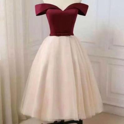 China Cheap Knee Length Wine Red Champagne Puffy Bridesmaid Dress MB26 Dry Cleaning Customized Formal Bridesmaid Dresses for sale