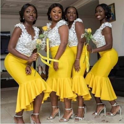 China Dry Clean African Maid Of Honor Dress Cheap Formal Dresses Customized White Yellow Mermaid Bridesmaid Dresses MB23 for sale