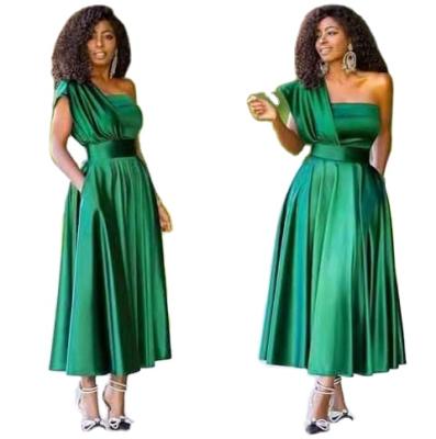 China African Ankle Length Dry Cleaning Maid Of Honor Formal Dresses One Shoulder Green Bridesmaid Dress MB10 Customized One Shoulder for sale