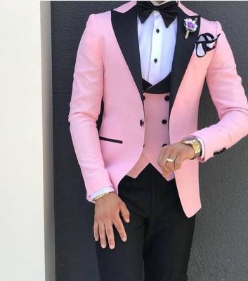 China Hot Sale Anti-wrinkle One Button Wedding Party Pink Plus Size Business Slim Fit 3 Piece Mens Suits For Man MMSB48 for sale