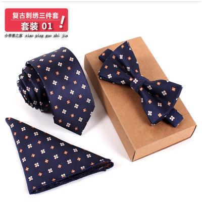 China Checked High Quality 3 Pieces Pocket Towel Bow Tie Suit Man Business Wedding Party Bow Ties In Stock MMTB1 for sale