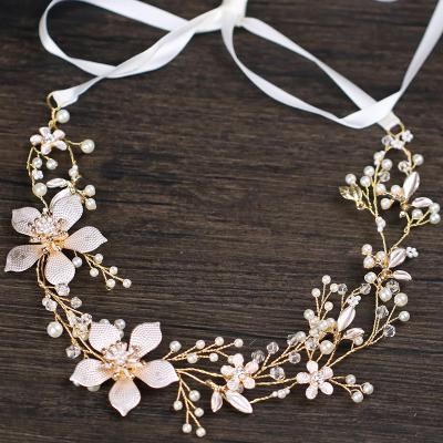 China Party Wedding Morili Hair Jewelry Wedding Tiara And Crown Flower Pearl Leaf Headband Bridal Marquee Fashion For Women Gold Queen MTB7 for sale