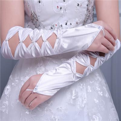 China Morili Hot Selling Fingerless White Ivory Red Elbow Glove Long Long Fingerless Wedding Gloves For Bridal MGB5 for sale