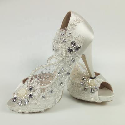 China Real Diamond Lace Open Toe 10cm Cheap Real Elegant Women's Anti-Slippery Morili Bridal White Wedding Shoes MWSB992 5cm 8cm for sale