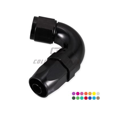 China Auto Parts Anodized 120 Degree Elbow Aluminum Anodized One Piece Swivel Full Flow Pipe Ends AN4 for sale