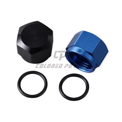 China Hot Selling Race Car Parts Blue/Black Aluminum Female A Hex Cap Fitting O Ring AN3/4 6 8 10 12/16 for sale