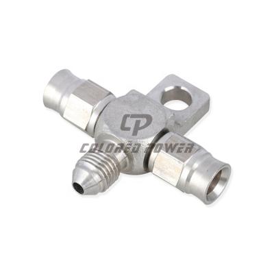 China Wholesale 3 Slots Stainless Steel Ptfe Hose End Fittings AN3 One Coupler Tee Block Splitter To 2*AN3 Hose for sale