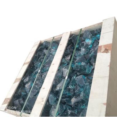 China Outdoor Decorative Glass Rock In Light Blue Color Glass Gabion Wall For Outdoor for sale