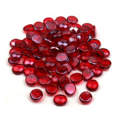 China Glass fire beads for fireplace and decoration. Red Round Polished Flat Glass Vase Filler Beads For Fire Pit Table for sale