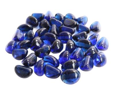 China Wholesale Modern Home Shape Colored Fire Glass Cobalt Blue Beads Decoration Cashew Fire Pit Glass For Fireplace for sale