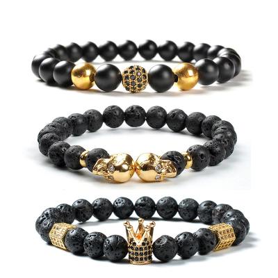 China Custom Diffuser Lava Stone Jewelry Beads Mens Fashion Essential Oil Bracelet FF001 2020 TRENDY Custom Skull Bracelet Gold for sale