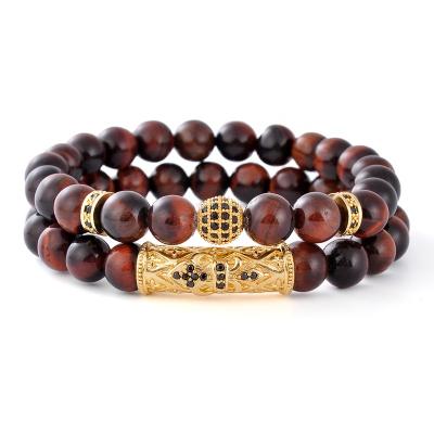 China F247 High Quality and Luxury Men Beaded Bracelets Logo Men Bracelet Luxury Bead Energy Relationship Gifts Hand Bracelet Tiger Eye Couple Jewelry Set Red for sale