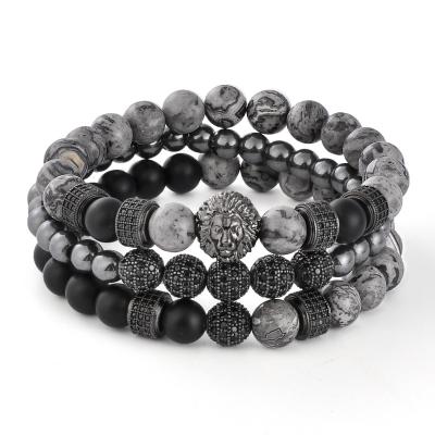 China F245 FASHIONABLE 3 Pieces/Set Beaded Bracelets Men Wholesale Custom 8mm Card Black Matte Agate Stretch Metal Natural Gemstone Bead Bracelet for sale