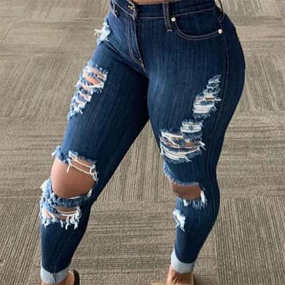 China Customized Breathable YSJ Plus Distressed Raw Edge Women Skinny Jeans for sale