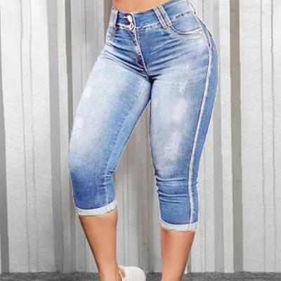 China YSJ Breathable Customized Ripped Roll Hems Capris Women Jeans for sale