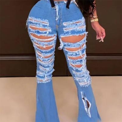 China Breathable YSJ Customized Low Price Fringed Edge Ladder Distressed Women Jeans for sale