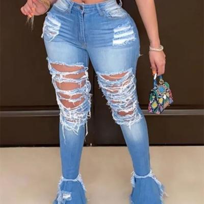 China Breathable YSJ Customized End Distressed Raw Edge Flare Leg Women Jeans for sale