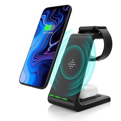 China Amazon Success Wireless Stand Charger Fast Charging T3 10w Qi 3 in 1 Wireless Charger Stand for sale