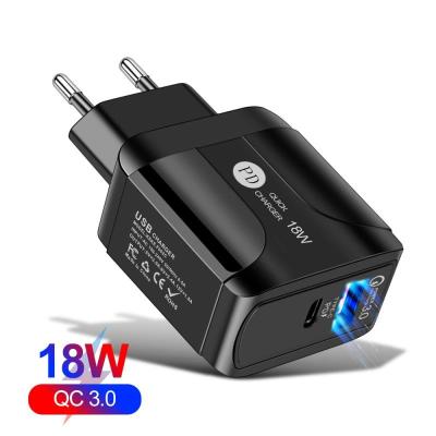 China 2022 Latest Style Usb Charger 18w Ports Popular Eu UK PD Qc3.0 Us Fast Wall Charger Phone Charger For Mobile Phones for sale