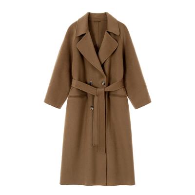 China Factory Custom Made High Quality Breathable Winter Coat Brown Double Faced Vintage Cashmere Coat Women's Wool Trench Coat Retro Long for sale