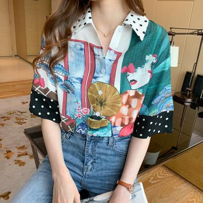 China Breathable Wholesale Customized Button Printing Shorts Fashion 2021 Women's Shirts for sale