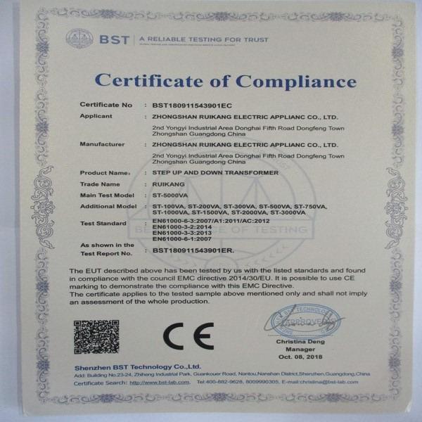 CE - Zhongshan Ruikang Electric Appliance Co., Ltd.