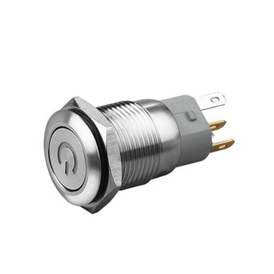 China Hot Selling Mini LED Waterproof 16mm Flat Metal Button Switch Silver Alloy 16A Main Power Supply for sale