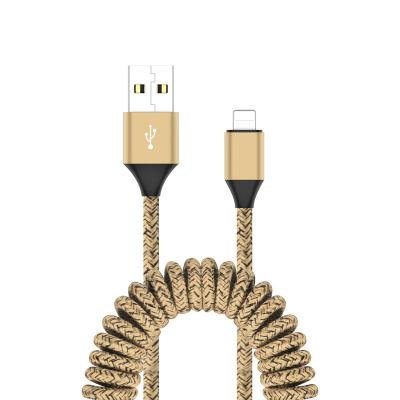 China Two Unbreakable Nylon Reel 1.2m Retractable Gold Color Nylon Braided Braid 3a 8 Pin Fast Charging USB Cable For Iphone Mobile Phone for sale