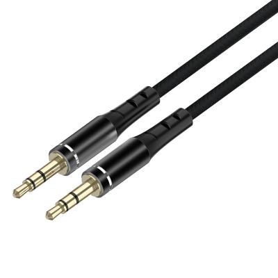 China Male To Male Black Jacket 3 Color 1500mm Band Poles Golden Stereo Male Aux. 3.5mm Connector Cable Connector To Male With Packing For Renault Suzuki Telefo for sale