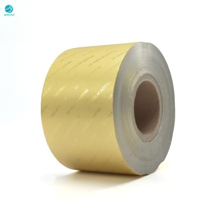 China Cigarette And Food Wrapping Aluminum Foil Paper Rolls With Embossing Customized Logo And Names In Shiny Gold Color for sale