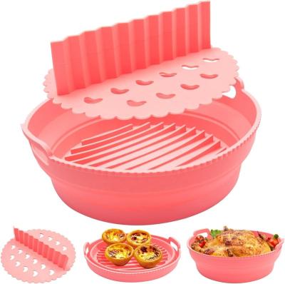 China Sustainable 2023 Hot Christmas Color Reusable Foldable Air Fryer Silicone Pots Airfryer Basket Liners Silicone Pot with Divider for Air Frye for sale