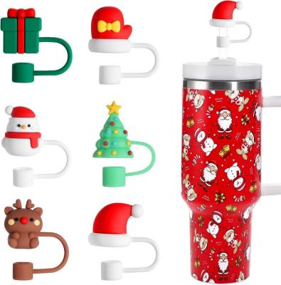 China Disposable 10mm Silicone Straw Topper Compatible with Stanley Tumbler Reusable Straw Covers Cute Tumbler Cup Accessories Christmas Party for sale