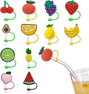 China Stocked 8mm Kawaii Cute Reusable Silicone Straw Topper Straw Tip Covers Wholesale Fruit Strawberry Silicone Straw Topper for Stanley cup for sale