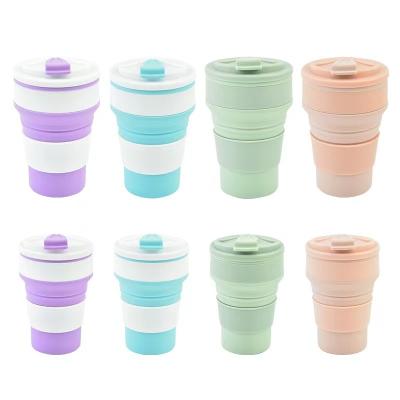 China Sustainable Silicone Collapsible Travel Cup 500ml 17oz Drinking Cups with Lids Foldable Camping Cup Collapsible for outdoor hiking  camping for sale