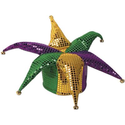 China New Multicolor Funny Picture Jester Clown Mardi Gras Party Halloween Costume Hat for sale