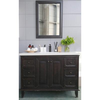 China Solid Wood Bathroom Basin Cabinet Freestanding Bathroom Vanity With Single Sink Black Color for sale