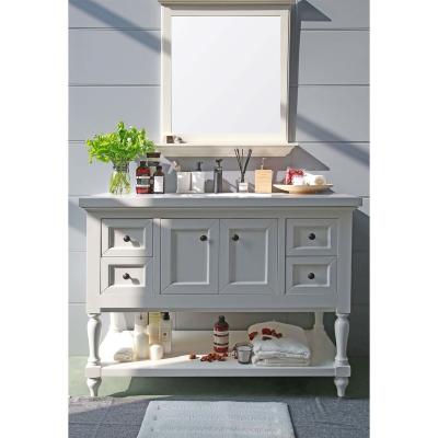 China Solid Wood Freestanding Modern Bathroom Vanity Set With Single Sink White Color Open Shelf for sale