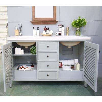 China Chinese Manufacturer Solid Wood Bathroom Vanity Cabinet Freestanding Solid Wood In Gray for sale