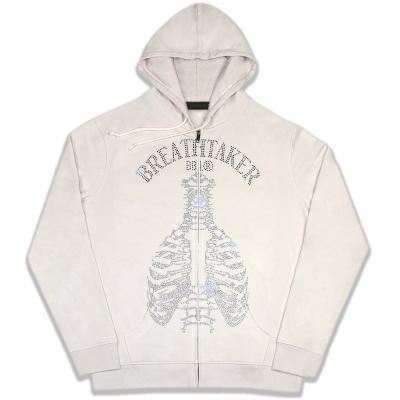 China custom supplier Anti-wrinkle rhinestone butterfly string string drawstrings oversized logo hoodies zip up full hoodies for men for sale