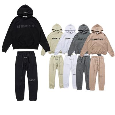 China Anti-Shrink OEM Customized Original Winter Sweatsuit Fear Of God Hoodie White Essential Cotton Knitted Fear Of God Basics Mens Hoodie Set for sale