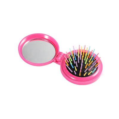 China Round Shape Double Sided Custom Pocket Color Rainbow Accessories Beauty Handheld Dressing Mirror With Comb for sale