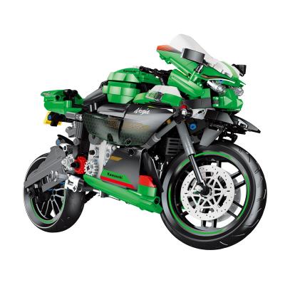 China Toy City Technical Series Green Motorcycle Assembly Ninja Motorbike Model DIY Building Blocks Toy Set for sale