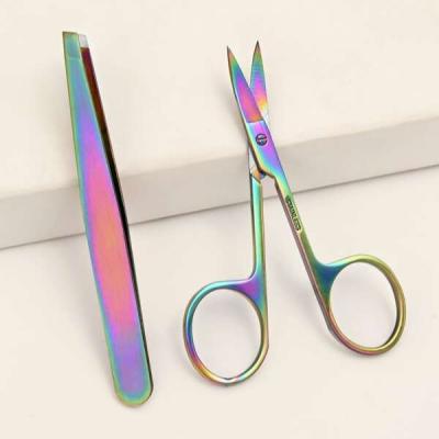 China 1pc Stainless Steel Eyebrow Tweezers and 1pc Pro-straight Scissors for sale