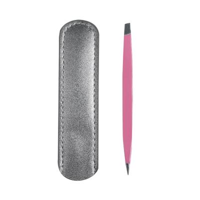 China Reusable Pink Stainless Steel Double Headed Oblique Eyebrow Tweezers Headed Eyelash Tweezers for sale