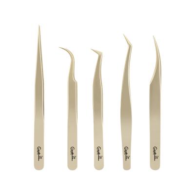 China Gold Logo Eyelash Tweezers Set Custom Made Durable For Woman Stick False Eyelashes Eyelash Extension Tools for sale