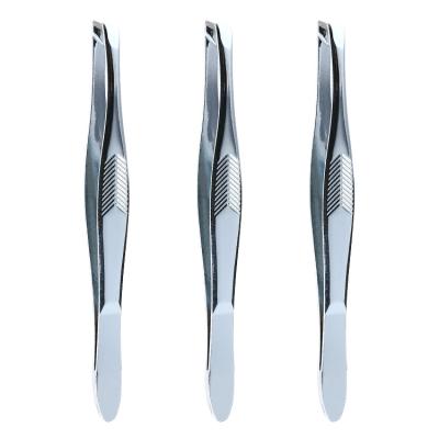 China Custom Silver Oblique Eyebrow Tip Stainless Steel Eyebrow Hair Remover Tweezers for sale