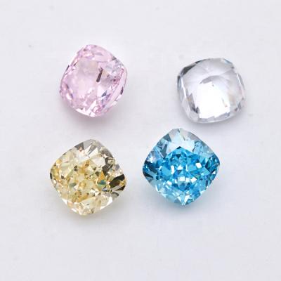 China High Quality Game Or Fire Grade 6A Synthetic Loose CZ Stone 8*8mm Color Crushed Fancy Cut Cushion Shape Iced Loose CZ Gemstone Zircon for sale